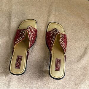 PartyLite Elegant Red and Gold Sandals